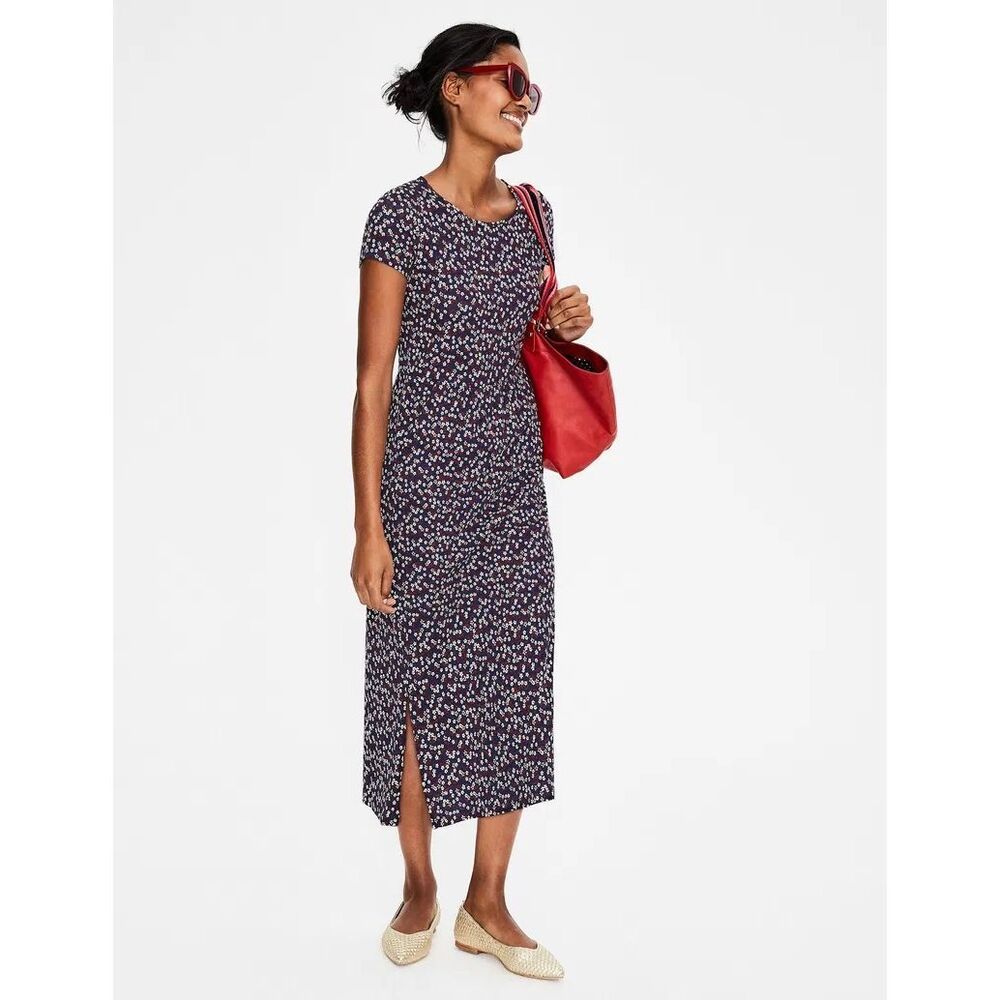 Boden Nicola Jersey Midi Dress in Floral Blue Size 2P
